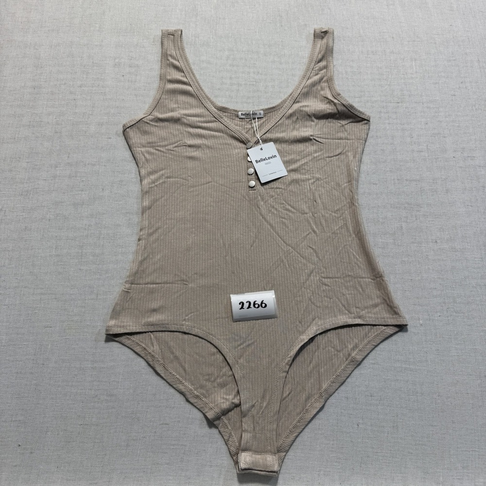BelleLovin Ribbed Henley Bodysuit Women Sz S Brown New With‎ Tags